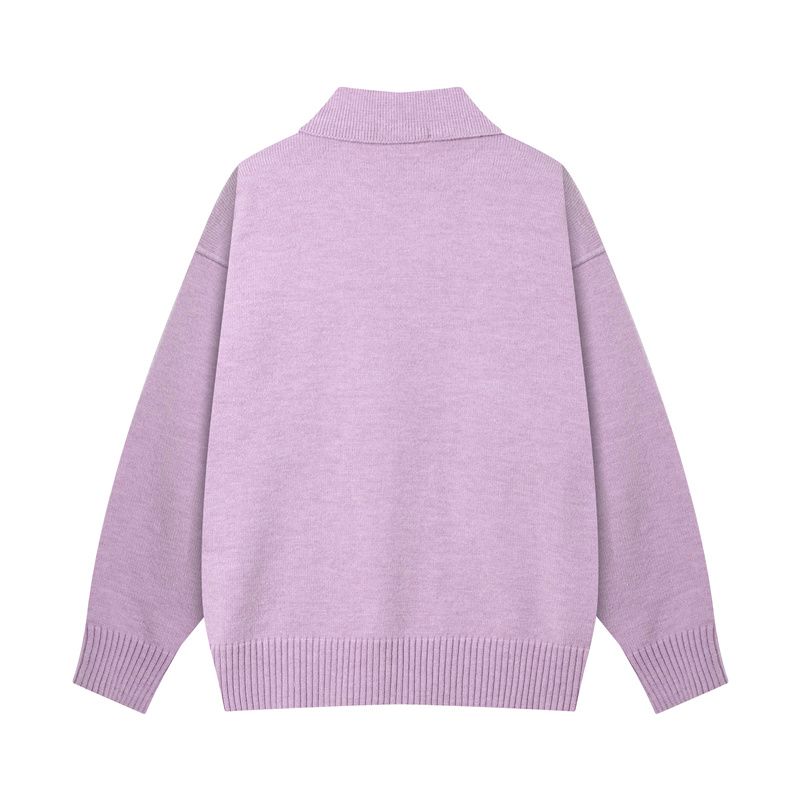 AMI White Heart Logo Lavender Polo Sweater OKZY2026873