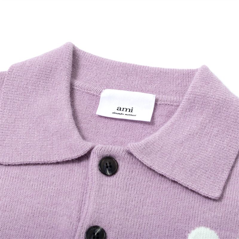 AMI White Heart Logo Lavender Polo Sweater OKZY2026873
