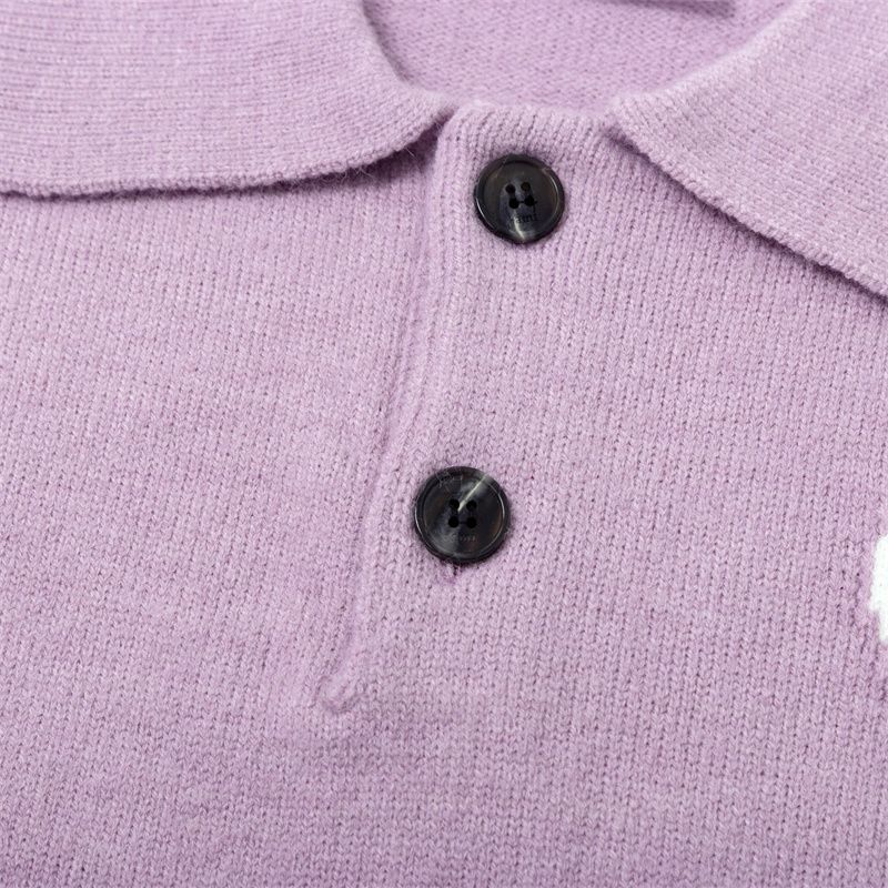 AMI White Heart Logo Lavender Polo Sweater OKZY2026873