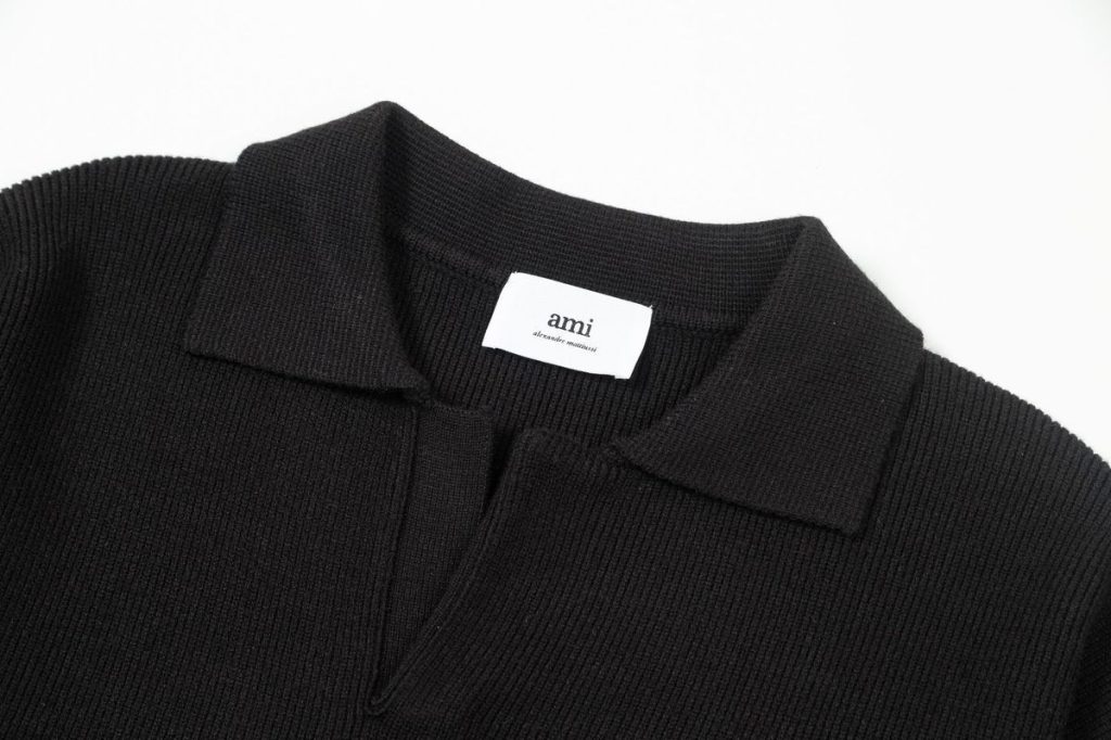 AMI Red Heart Logo Black Polo Knit OKZY2026874