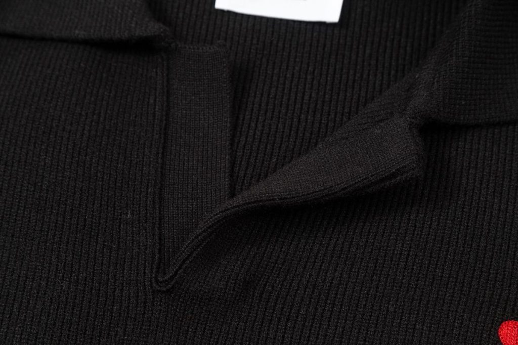 AMI Red Heart Logo Black Polo Knit OKZY2026874