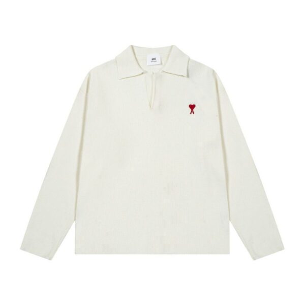 AMI Red Heart Logo Cream Polo Knit OKZY2026875