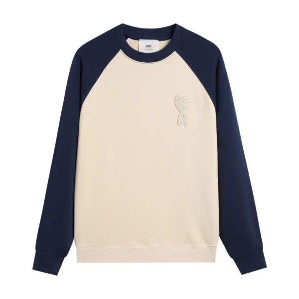 AMI White Heart Logo Navy Raglan Sweatshirt OKZY2026878