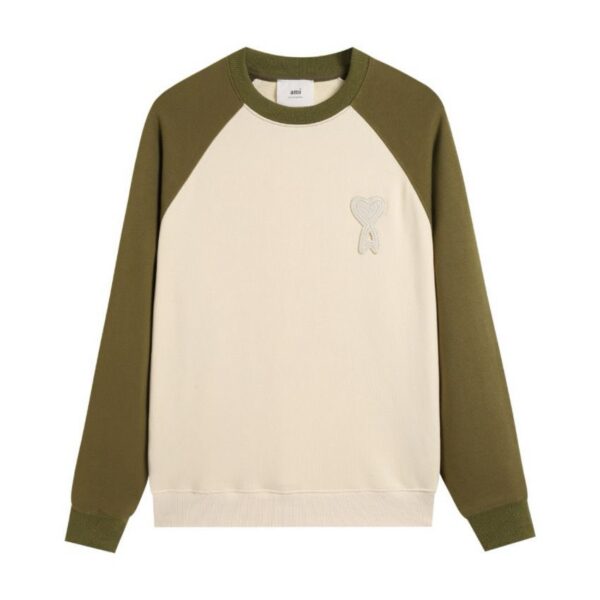 AMI White Heart Logo Olive Raglan Sweatshirt OKZY2026879