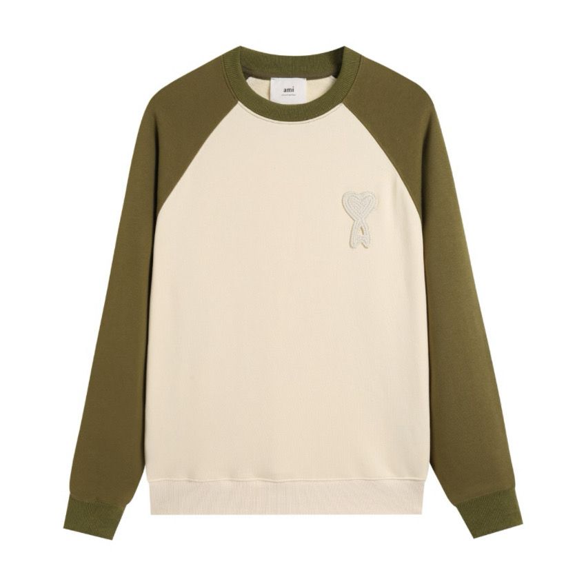 AMI White Heart Logo Olive Raglan Sweatshirt OKZY2026879