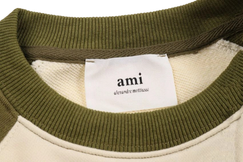AMI White Heart Logo Olive Raglan Sweatshirt OKZY2026879