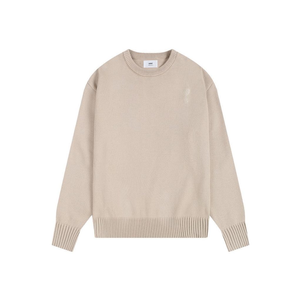 AMI Tonal Heart Logo Beige Sweater OKZY2026880