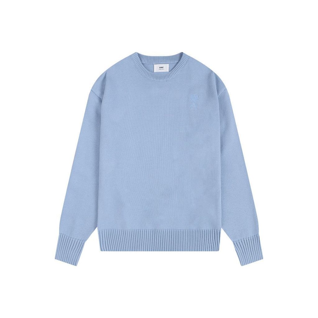 AMI Tonal Heart Logo Light Blue Sweater OKZY2026881