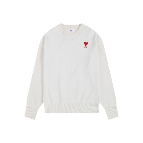 AMI Red Heart Logo Off White Sweater OKZY2026882