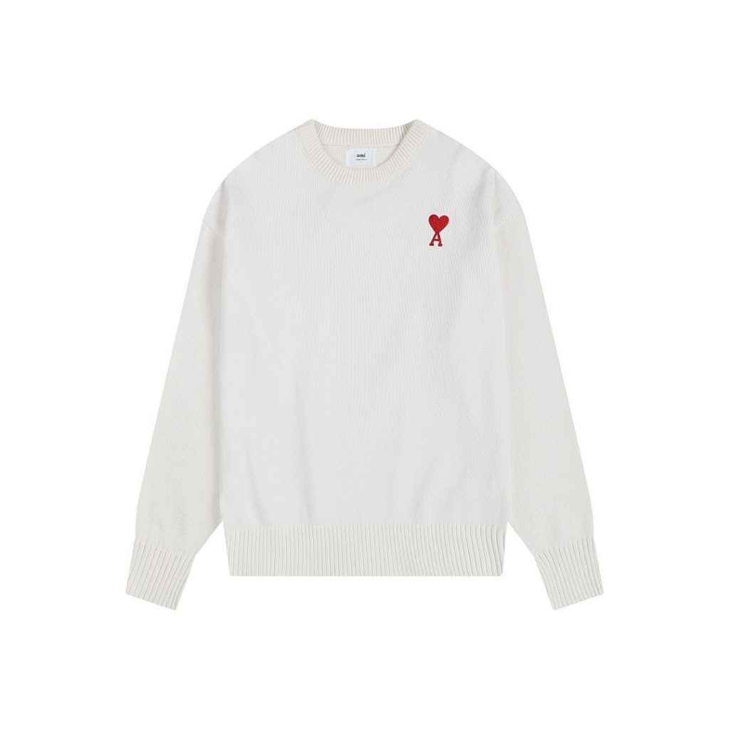 AMI Red Heart Logo Off White Sweater OKZY2026882
