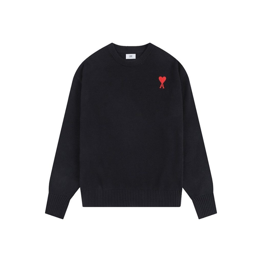 AMI Red Heart Logo Black Sweater OKZY2026884