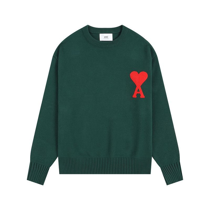 AMI Large Red Heart Logo Dark Green Sweater OKZY2026887