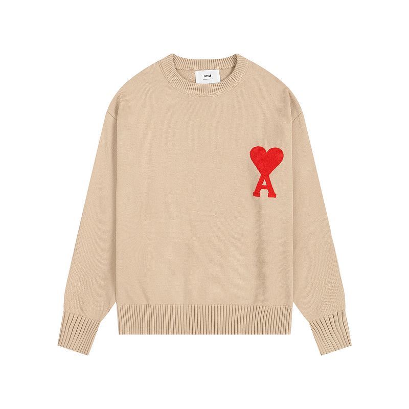 AMI Large Red Heart Logo Beige Sweater OKZY2026888