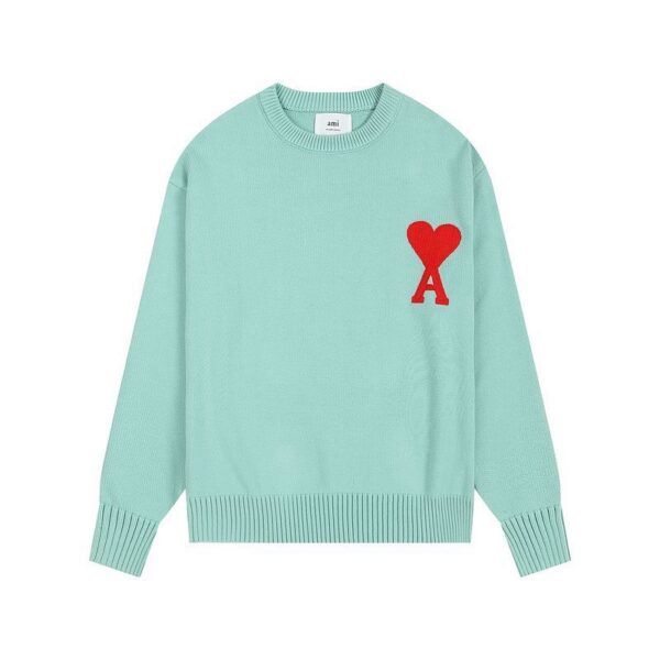 AMI Large Red Heart Logo Mint Sweater OKZY2026889