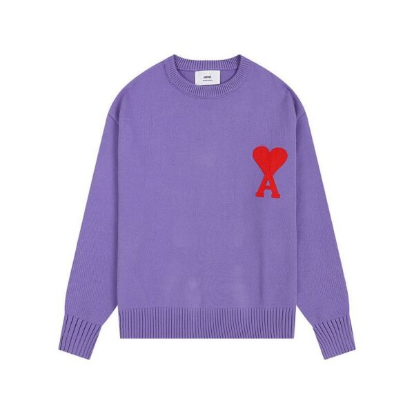 AMI Large Red Heart Logo Purple Sweater OKZY2026890