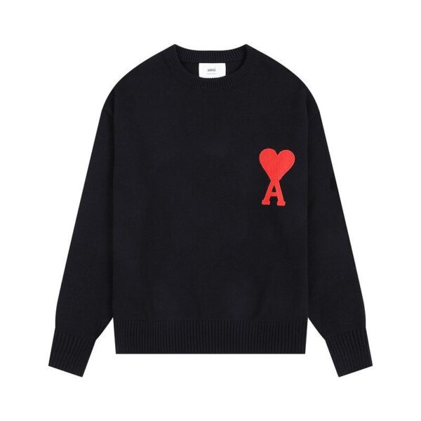 AMI Large Red Heart Logo Black Sweater OKZY2026892