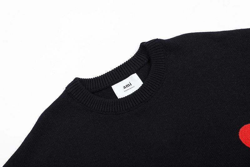 AMI Large Red Heart Logo Black Sweater OKZY2026892