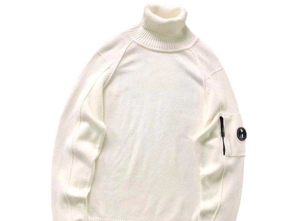 C.P. Company Arm Lens Pocket White Turtleneck Sweater OKZY2026900