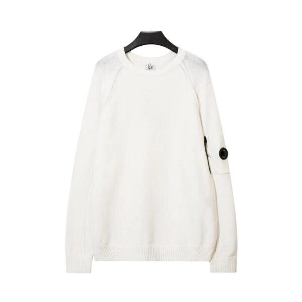 C.P. Company Arm Lens Pocket White Crew Neck Sweater OKZY2026907