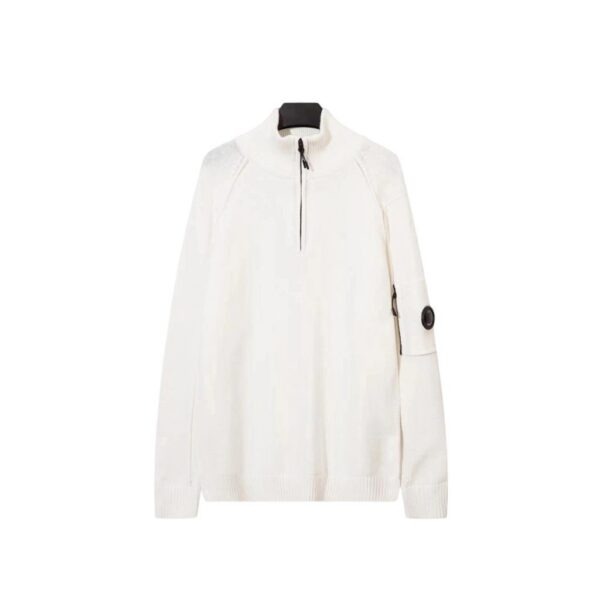 C.P. Company Arm Lens Pocket White Half Zip Sweater OKZY2026908