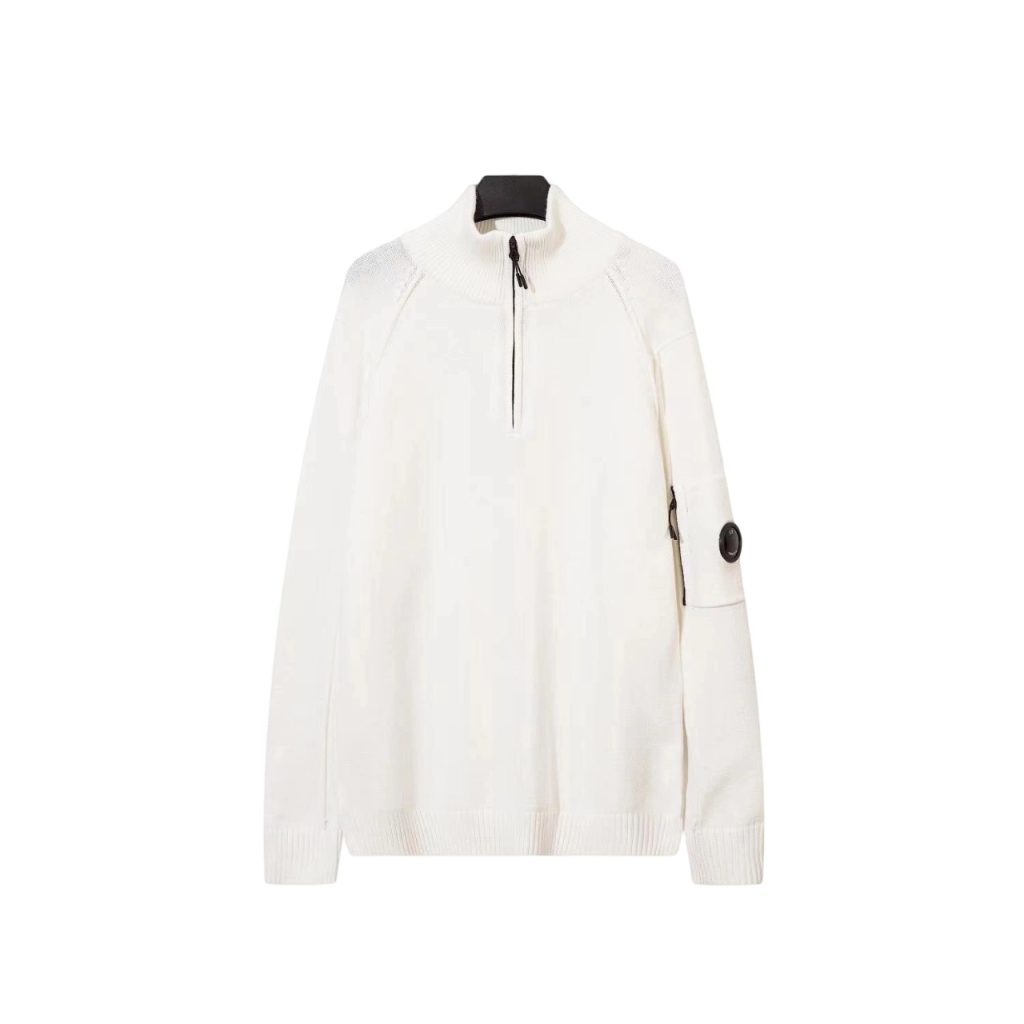 C.P. Company Arm Lens Pocket White Half Zip Sweater OKZY2026908