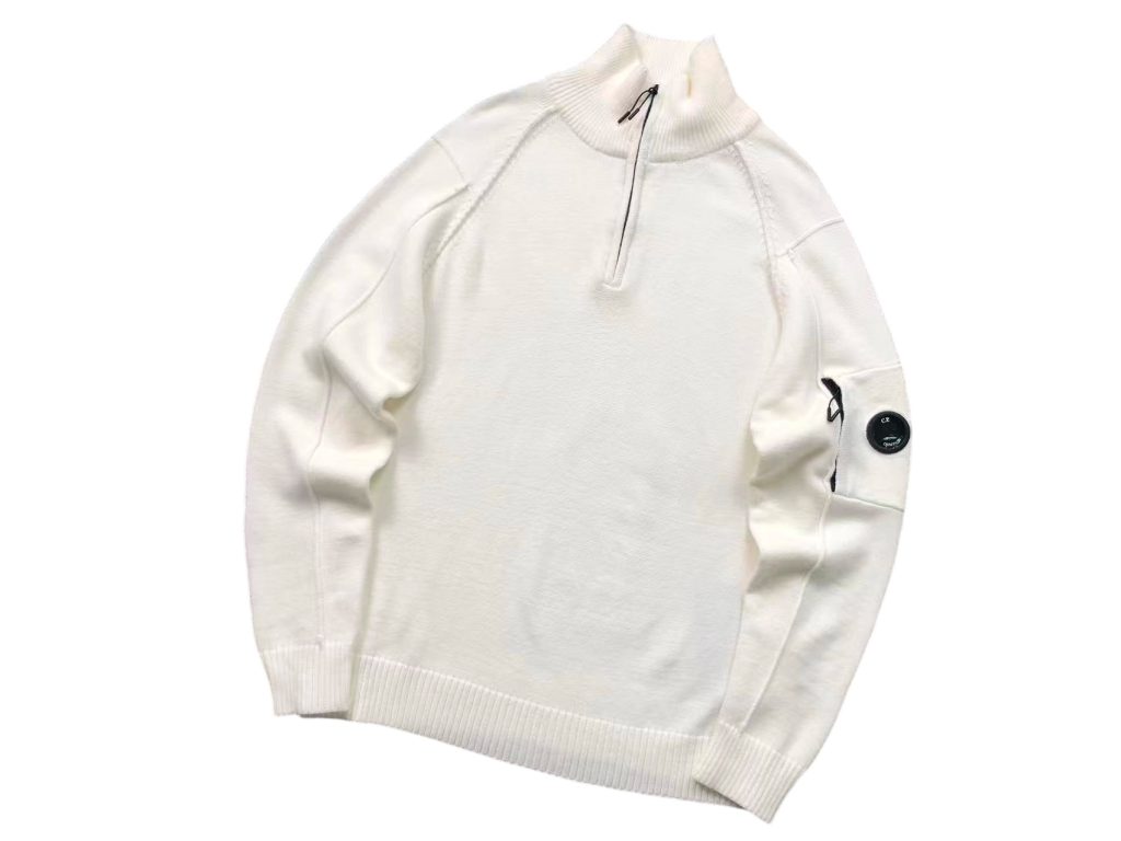 C.P. Company Arm Lens Pocket White Half Zip Sweater OKZY2026908