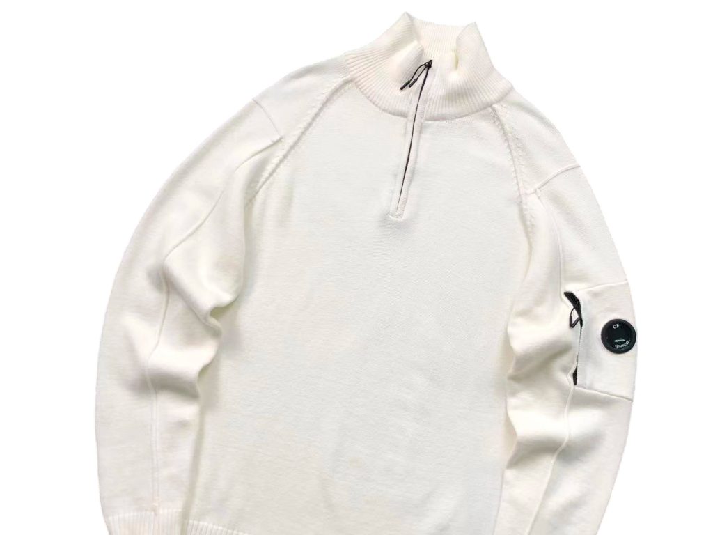 C.P. Company Arm Lens Pocket White Half Zip Sweater OKZY2026908