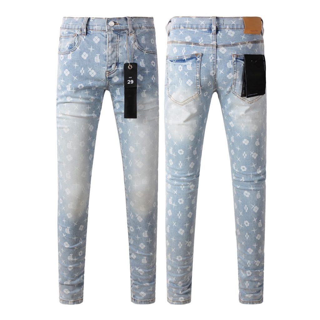Purple Brand Light Blue Monogram Print Jeans OKZY202690
