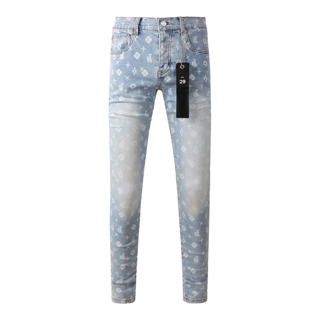 Purple Brand Light Blue Monogram Print Jeans OKZY202690