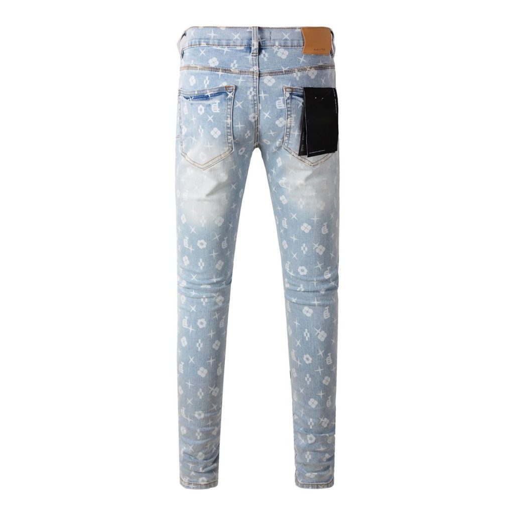 Purple Brand Light Blue Monogram Print Jeans OKZY202690