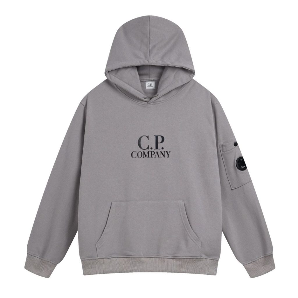 C.P. Company Light Grey Logo Pullover Hoodie OKZY2026942