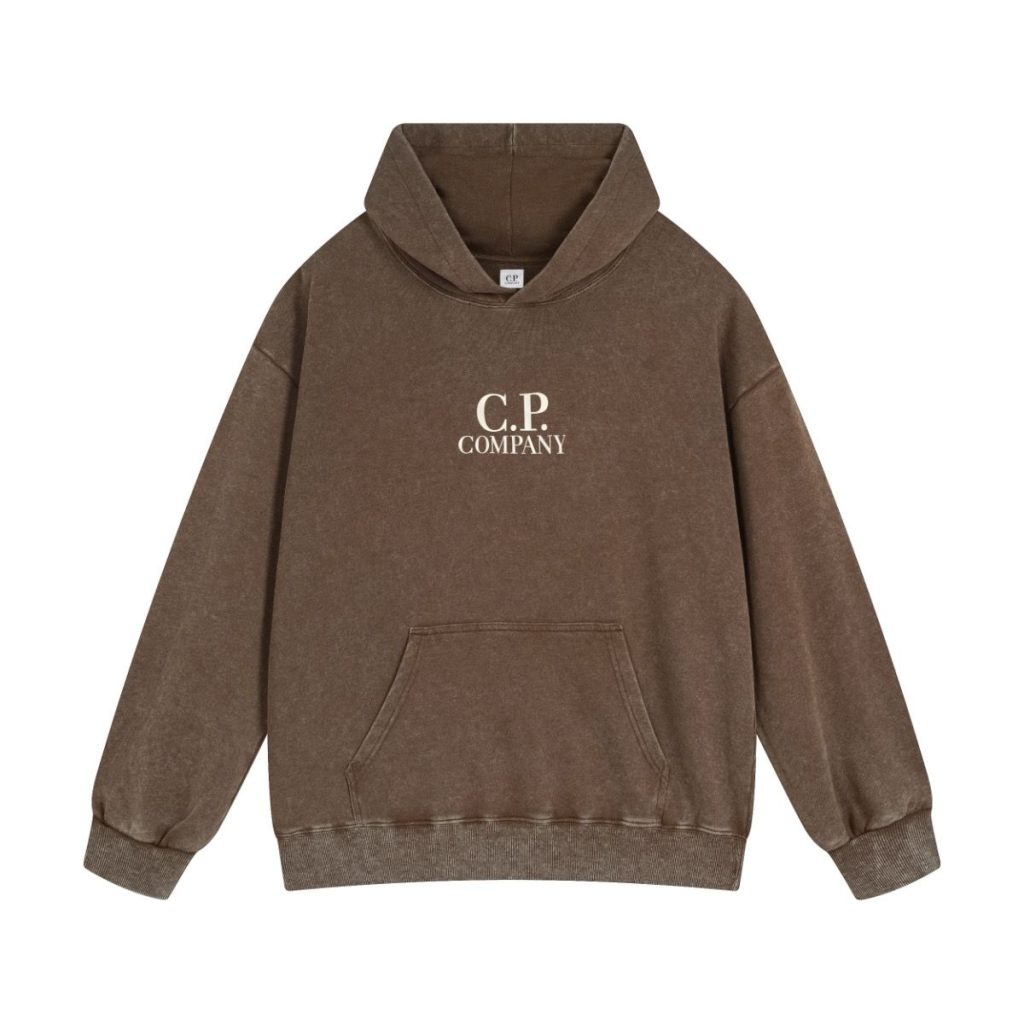 C.P. Company Washed Brown Logo Pullover Hoodie OKZY2026945