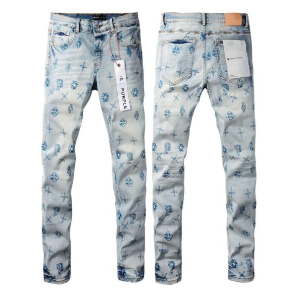 Purple Brand Light Blue Floral Logo Print Jeans OKZY202695