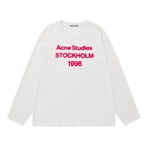 Acne Studios White Stockholm 1996 Pink Print Long Sleeve T-shirt OKZY2026983