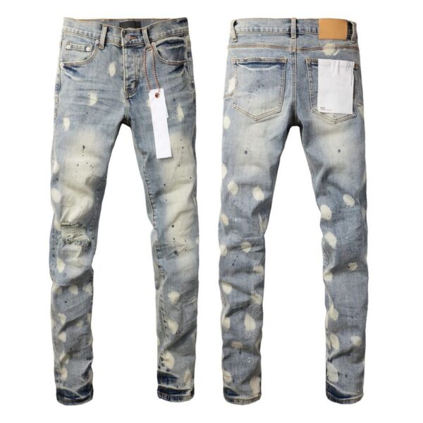 Purple Brand Light Blue Paint Splatter Ripped Jeans OKZY202698