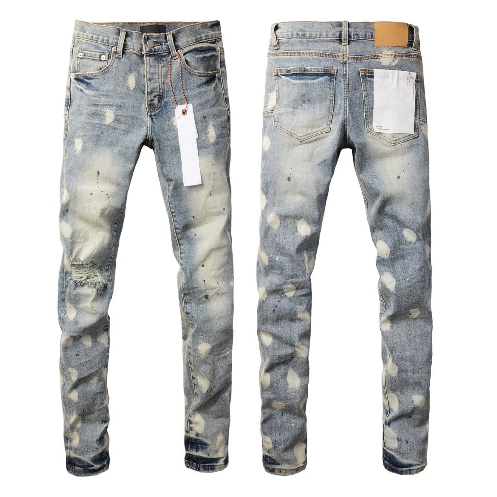 Purple Brand Light Blue Paint Splatter Ripped Jeans OKZY202698