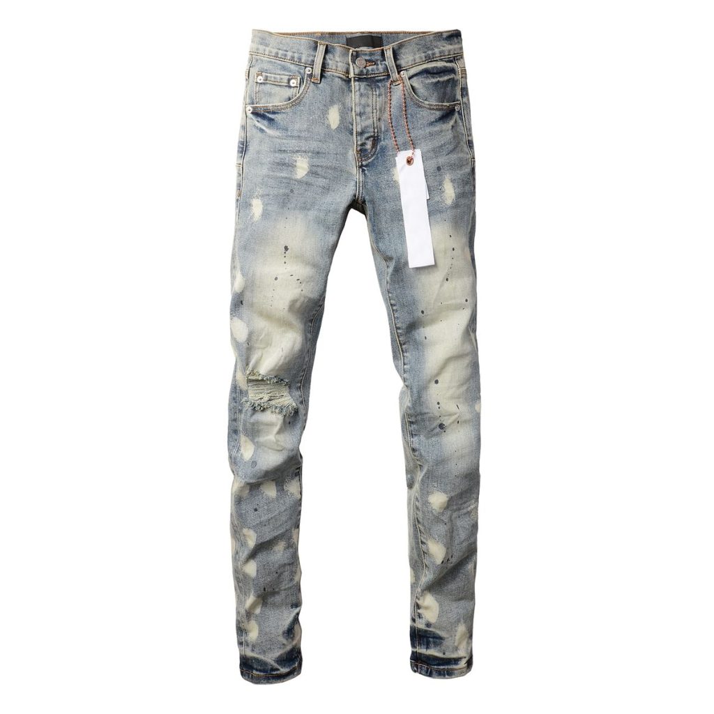 Purple Brand Light Blue Paint Splatter Ripped Jeans OKZY202698