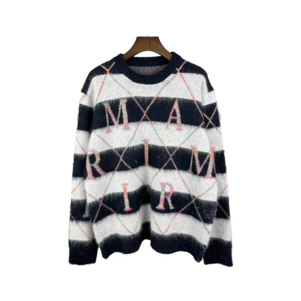 Amiri Black White Striped Mohair Logo Sweater OKZY2026994
