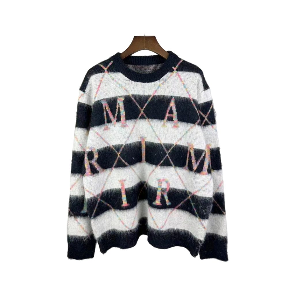 Amiri Black White Striped Mohair Logo Sweater OKZY2026994