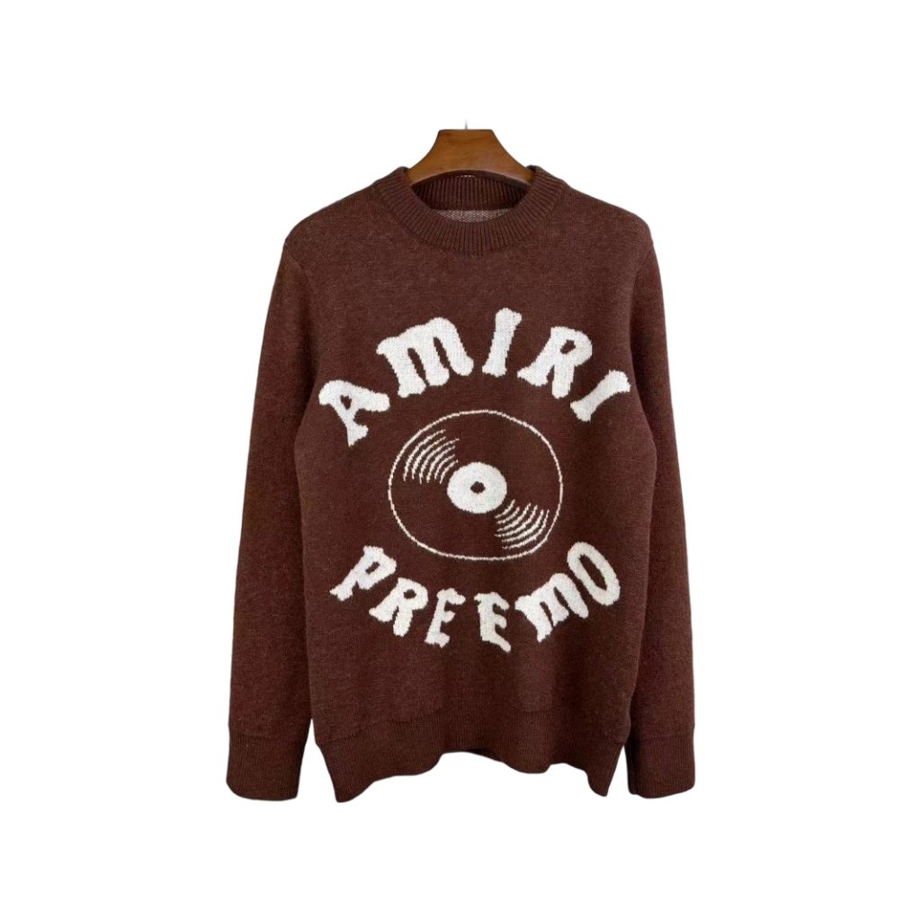 Amiri Brown Preemo Vinyl Logo Crewneck Sweater OKZY2026996
