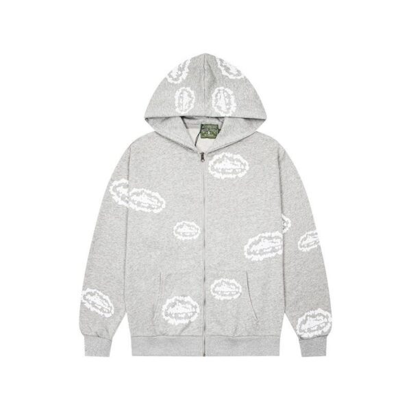 Denim Tears Grey All Over Oval Print Zip Up Hoodie OKZY20261325