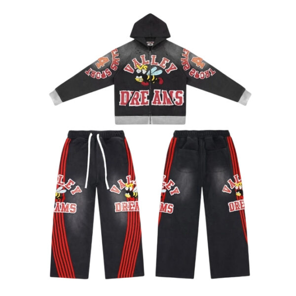 Vale Forever Valley honey pattern contrasting hoodie set black redOKLU20261693