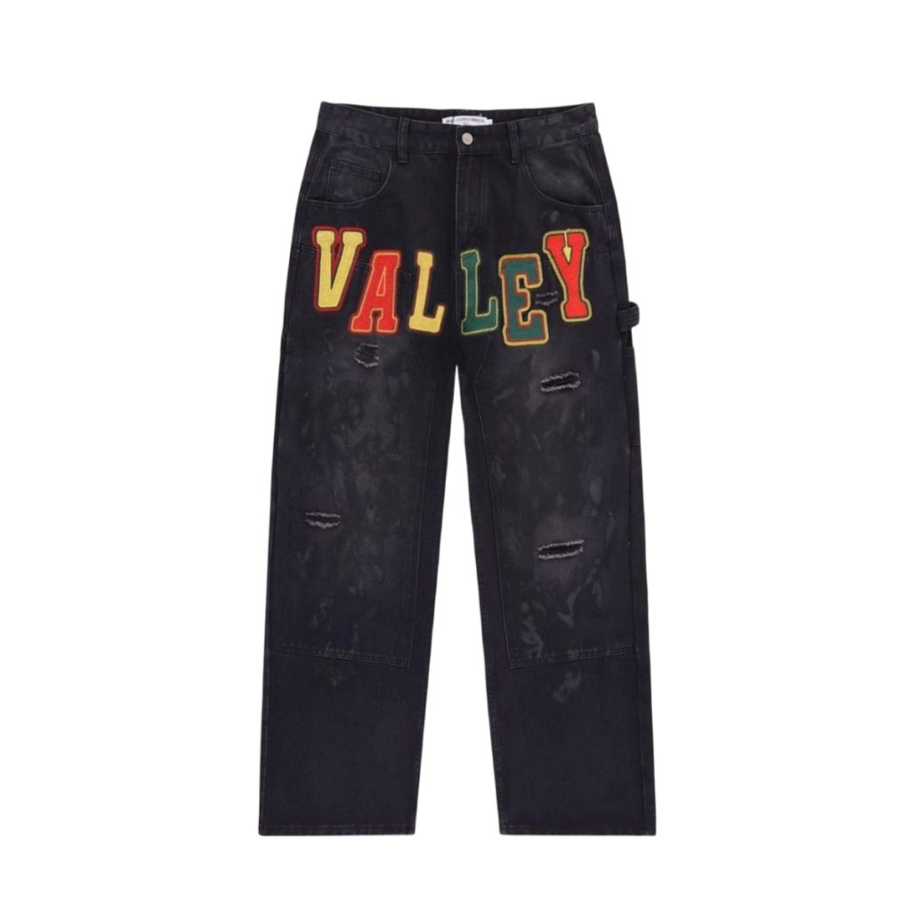 Valley Black Color Letter Cargo Jeans OKZY2026221
